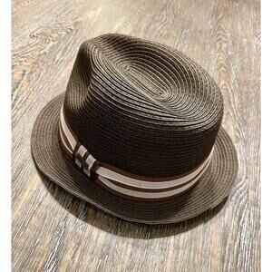 Vintage Men’s 100% Paper Straw Brown Fedora Ribbon One Size